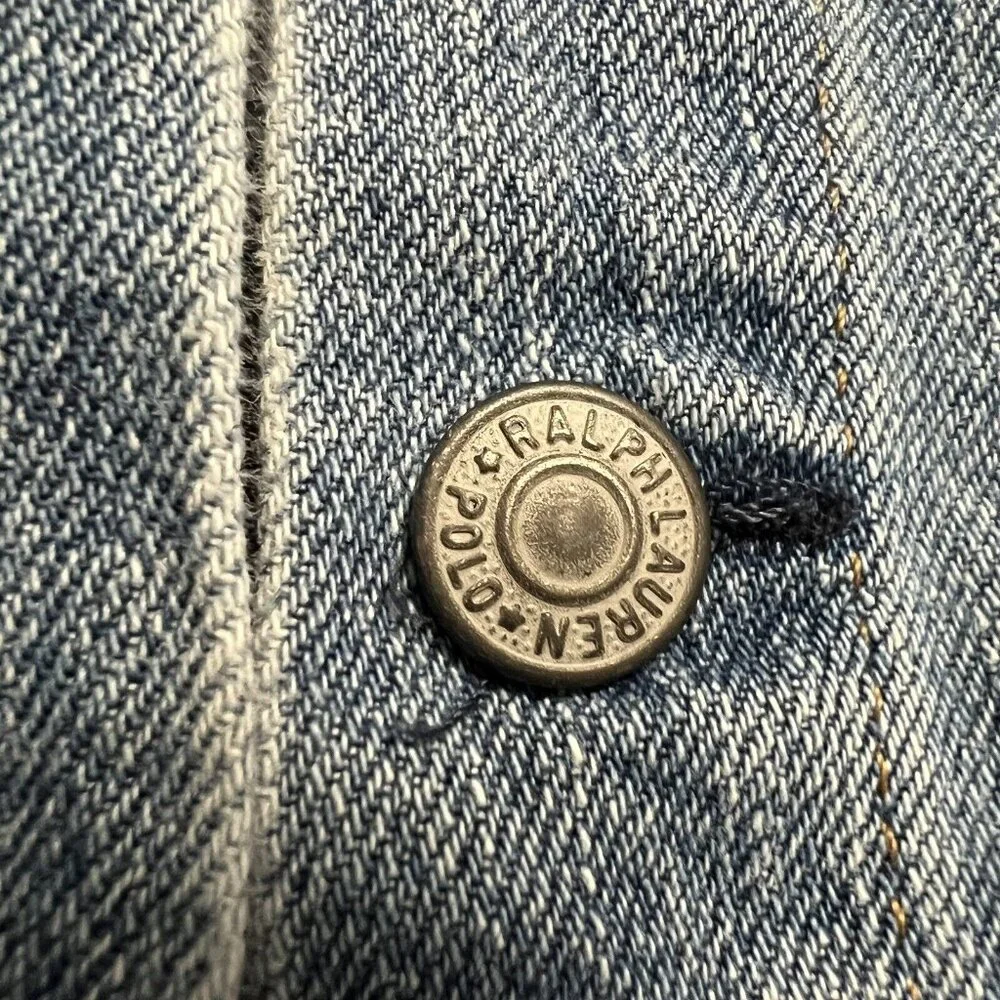Polo Ralph Lauren‎ Denim Crop Jacket Girls 6X/6 Spellout Small Pony Trucker
